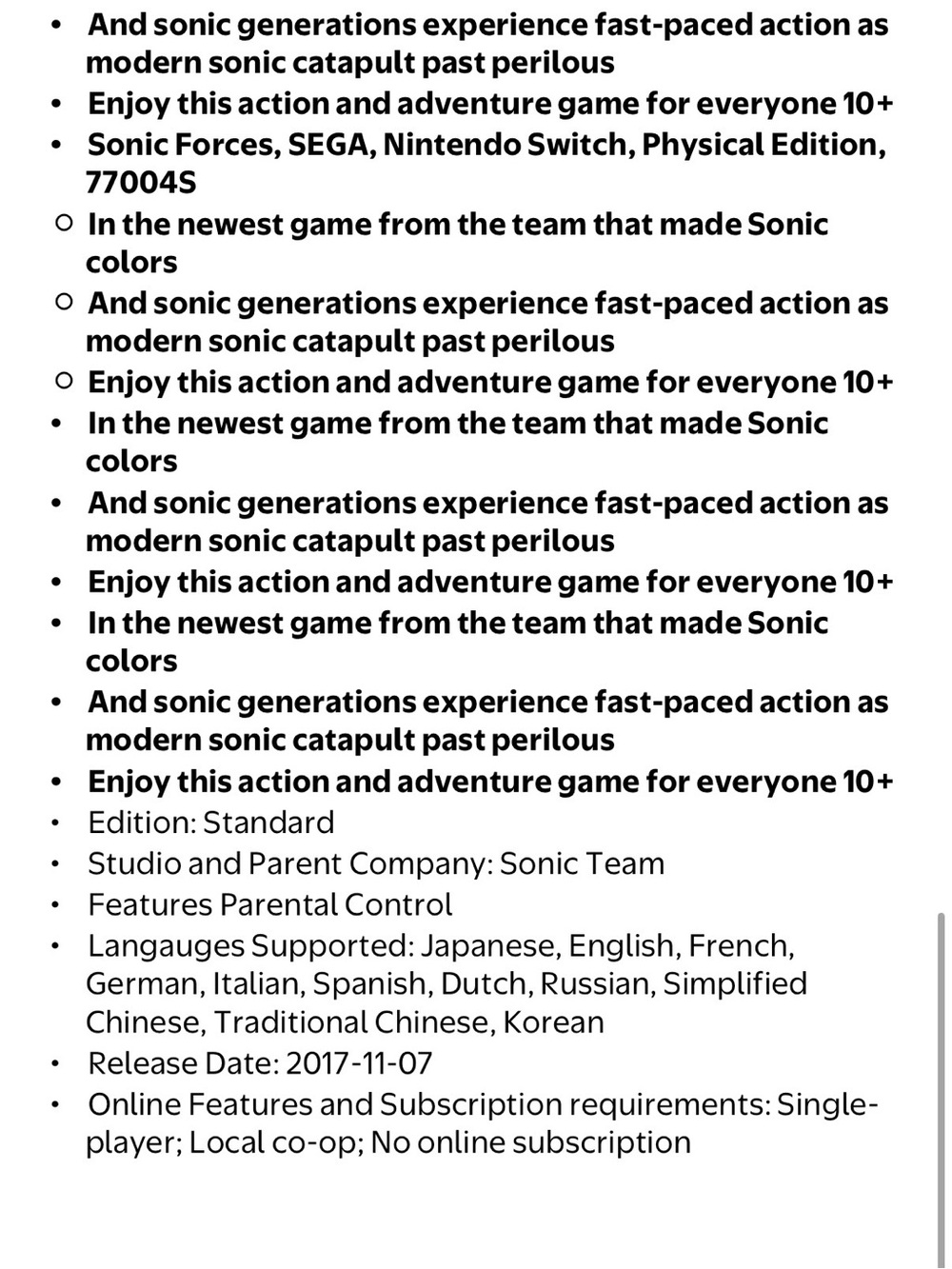 Sonic Forces ~ Nintendo Switch - Picture 5 of 8
